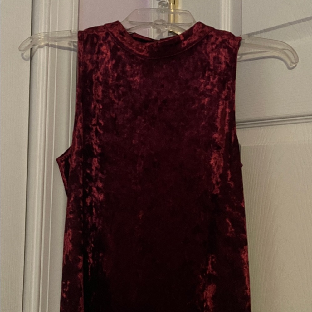 Burgundy Crushed Velvet Mock Neck Mini Shift Dress by Forever 21 - Size S